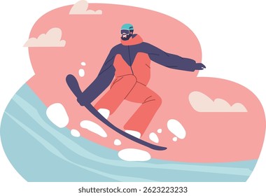 Snowboarder saltando a su vez Ilustración vectorial