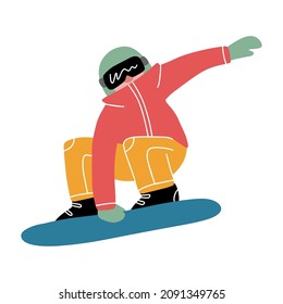 The snowboarder is jumping. Vector illustration.