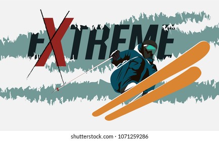 Snowboarder jumping vector illustration. Extreme sport concept.