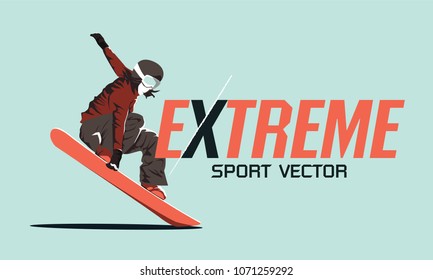 Snowboarder jumping vector illustration. Extreme sport concept.