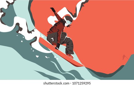 Snowboarder jumping vector illustration. Extreme sport concept.