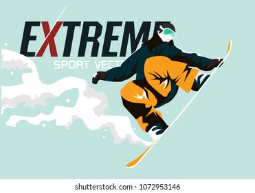 Snowboarder jumping vector illustration. Extreme sport concept.