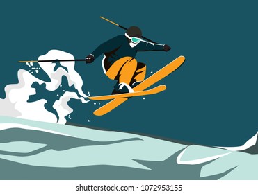 Snowboarder jumping vector illustration. Extreme sport concept.