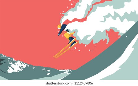 Snowboarder jumping vector illustration. Extreme sport concept.