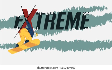 Snowboarder jumping vector illustration. Extreme sport concept.