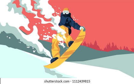 Snowboarder jumping vector illustration. Extreme sport concept.