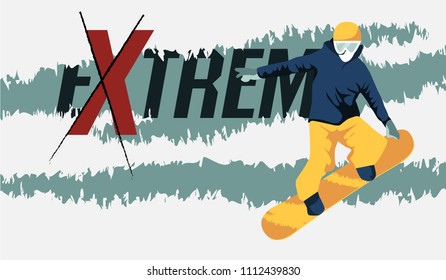 Snowboarder jumping vector illustration. Extreme sport concept.