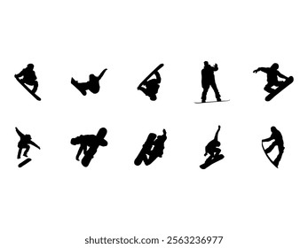 Snowboarder Man Silhouette Element Set