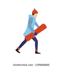 Snowboarder man sliding down winter sport activities. Flat style vector character illustration isolated on white background