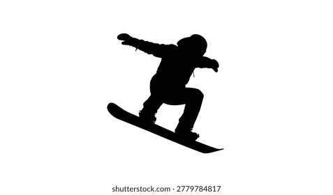 Snowboarder in mid air performing a trick black silhouette