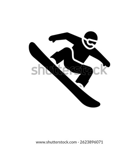 Snowboarder Mid-Air Performing Trick with Tilted Board Icon, Black Filled Winter Sports Symbol