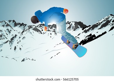 Snowboarder and mountain.