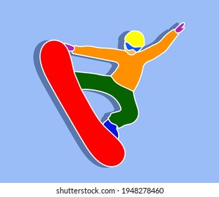 Snowboarder on a blue background. Symbol. Vector illustration.