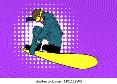 Snowboarder on the board in the style of pop art