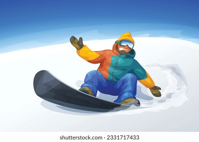 a snowboarder on hill at sunny day