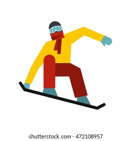Snowboarder on the snowboard deck icon in flat style on a white background