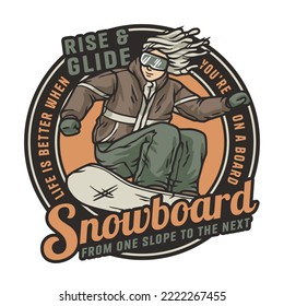 Snowboarder on a snowy mountain. Winter season extreme active sport. Emblem about snowboarding