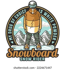 Snowboarder on a snowy mountain. Winter season extreme active sport. Emblem about snowboarding