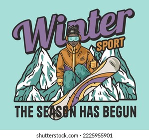 Snowboarder on a snowy mountain. Winter season extreme active sport. Emblem about snowboarding
