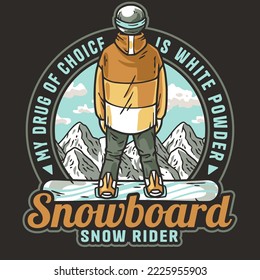 Snowboarder on a snowy mountain. Winter season extreme active sport. Emblem about snowboarding