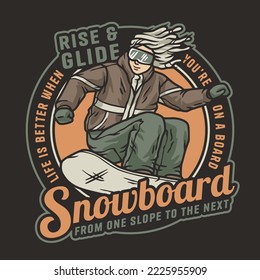 Snowboarder on a snowy mountain. Winter season extreme active sport. Emblem about snowboarding