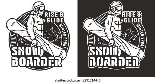 Snowboarder on a snowy mountain. Winter season extreme active sport. Emblem about snowboarding