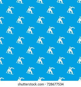 Snowboarder pattern repeat seamless in blue color for any design. Vector geometric illustration