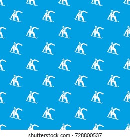 Snowboarder pattern repeat seamless in blue color for any design. Vector geometric illustration