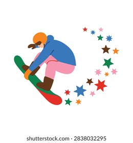 Snowboarder Performing Jump with Magic Star Trail Vector Graphic