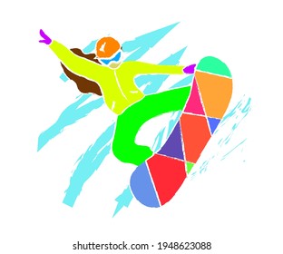 Snowboarder performs tricks on the board. Cartoon. Vector illustration.