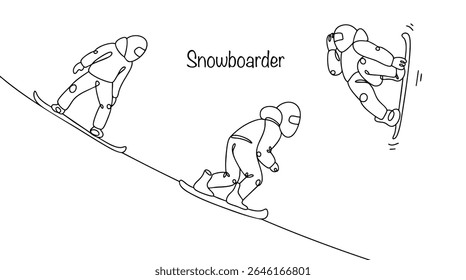 A snowboarder rides a special board on the snow at high speed and performs various tricks. The athlete goes down and does a somersault in the air. Winter sports.