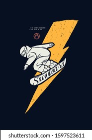 Snowboarder riding down the slope. Winter sports t-shirt design.