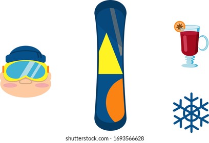 
snowboarder set of icons mulled wine cap