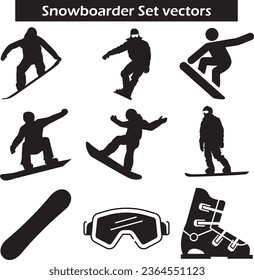 Snowboarder Set vectors, Snowboarder Silhouettes svg