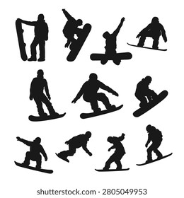 Snowboarder Showing Action Tricks Silhouette Illustration Collection