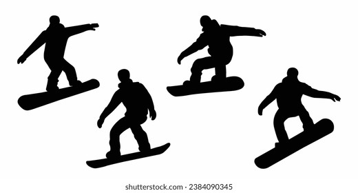 Snowboarder silhouettes set. Set of snowboarding silhouettes. Vector illustration