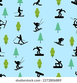 Snowboarder and Skier pattern seamless. snowboarding background. Skiing texture. Vector ornament