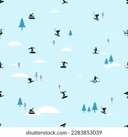 Snowboarder y Skier patrón sin inconvenientes. fondo de snowboard. Textura esquiando. Ornamento vectorial