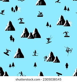 Snowboarder y Skier patrón sin inconvenientes. fondo de snowboard. Textura esquiando. Ornamento vectorial