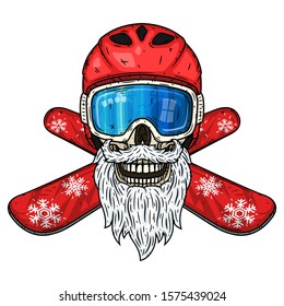 Snowboarder. Skull snowboarder with crossed boards