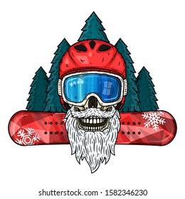 Snowboarder. Skull snowboarder with crossed boards