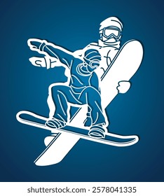 Snowboarder Snowboard Players Mix Action Extreme Sport Cartoon Graphic Vector