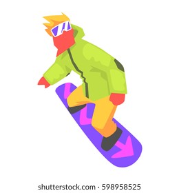 Snowboarder Snowboarding, Part Of Teenagers Practicing Extreme Sports For Recreation Set Of Cartoon Characters