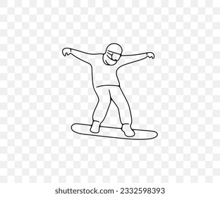 Snowboarder, snowboarding and snowboard, linear graphic design. Extreme sport, ski resort, active lifestyle and nature, vector design and illustration