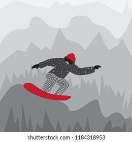 Snowboarder, vector, grey abstract mountains