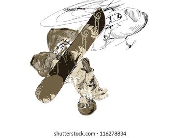 Snowboarder. Vector illustration in grunge style. Hand drawing. Editable in layers.