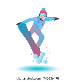 Snowboarder vector illustration. Man jumping on snowboard flat character. Snowboarder isolated on white background. Winter extreme sport