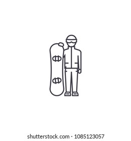 snowboarder vector line icon, sign, illustration on background, editable strokes