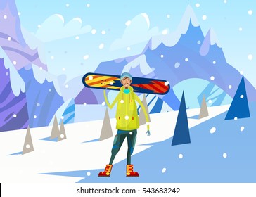 Snowboarder. Winter landscape Vector illustrate