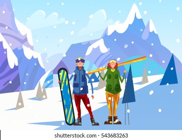 Snowboarder. Winter landscape Vector illustrate